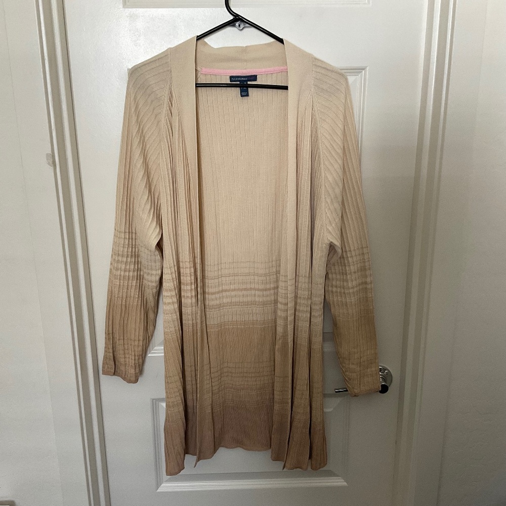 Isaac Mizrahi Open Front Ombré Longline Cardigan - Tan - Size 2X